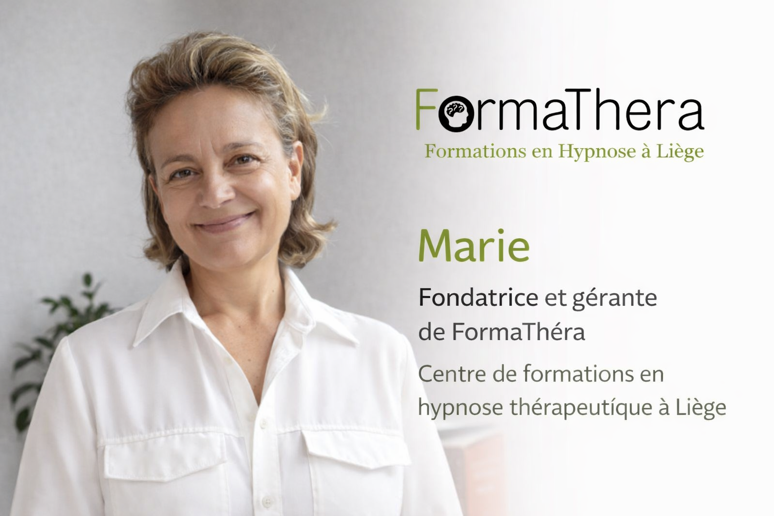 Marie, fondatrice de FormaThéra (1) Formation en hypnose Liège avec Marie-Pierre Preud'homme